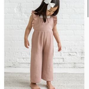 NWT Kendi Orla Muslin Ruffle Overalls Toddler SZ 3T Dusty Mauve Pink Jumpsuit